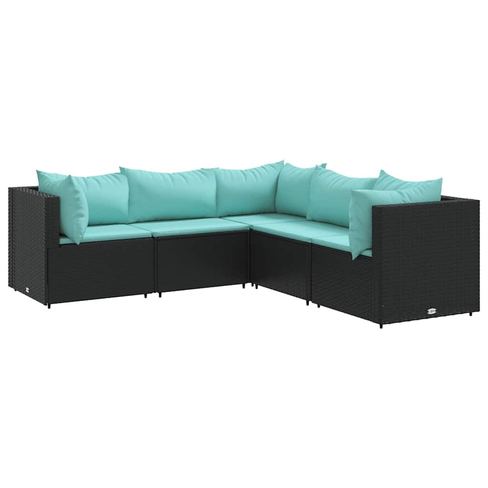 Salon de jardin 5 pcs avec coussins noir résine tressée