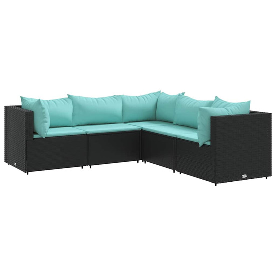 Salon de jardin 5 pcs avec coussins noir résine tressée