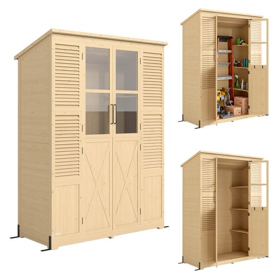 Abri de jardin bois de sapin 147 x 68 x 198 cm avec plancher et 4 fenêtres - comfortxl outdoor living