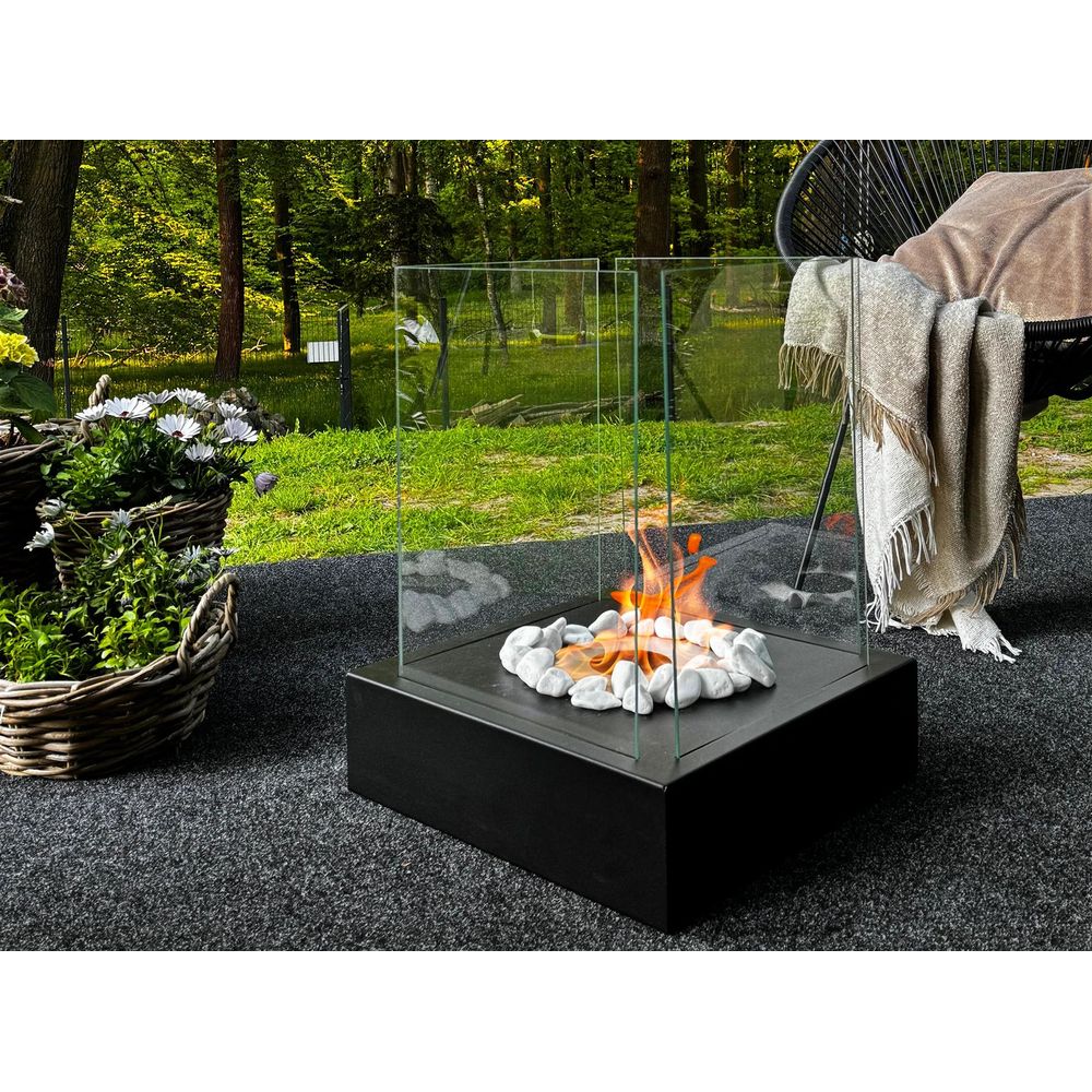 Cheminée bioéthanol sur pied sunset garden 40 x 40 x 52 cm noir mat avec vitre