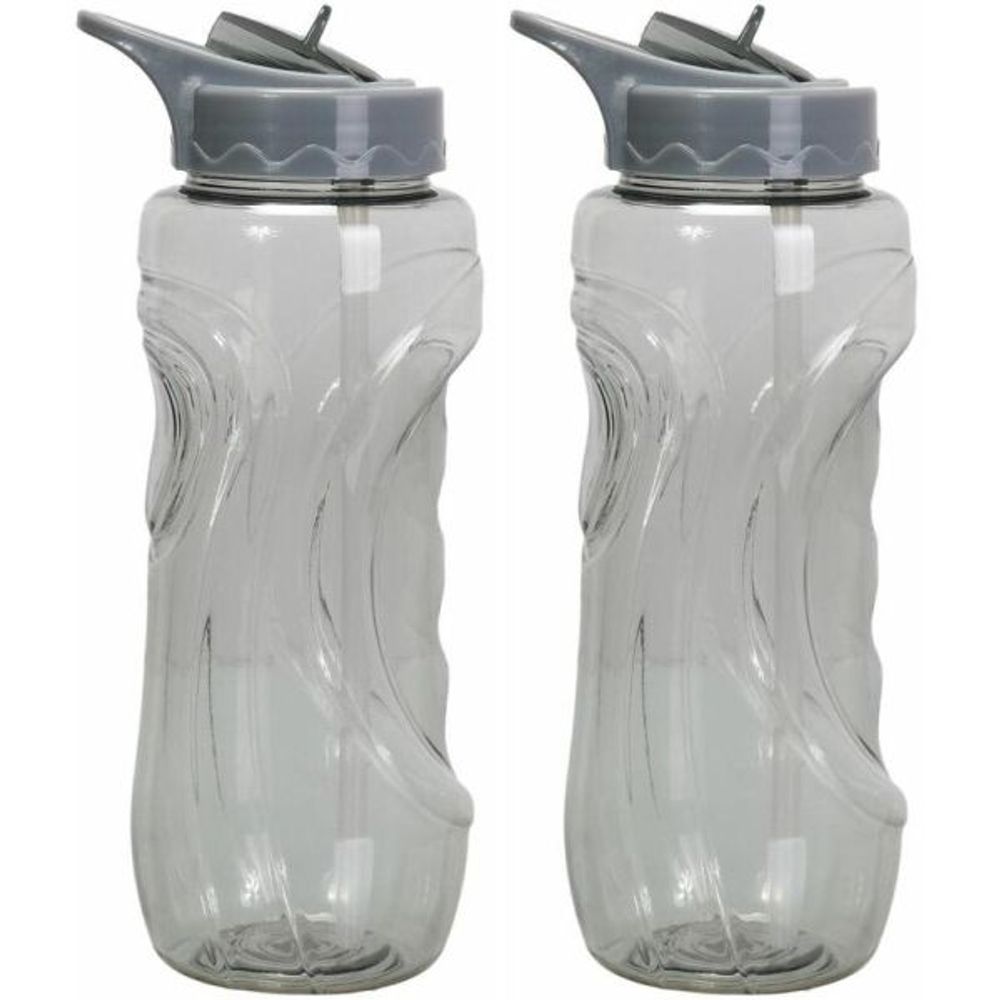 Gourde de sport bouchon avec paille 900 ml (lot de 2) gris