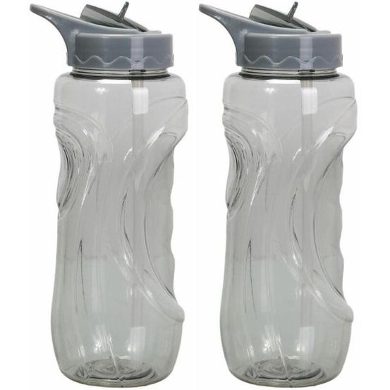 Gourde de sport bouchon avec paille 900 ml (lot de 2) gris