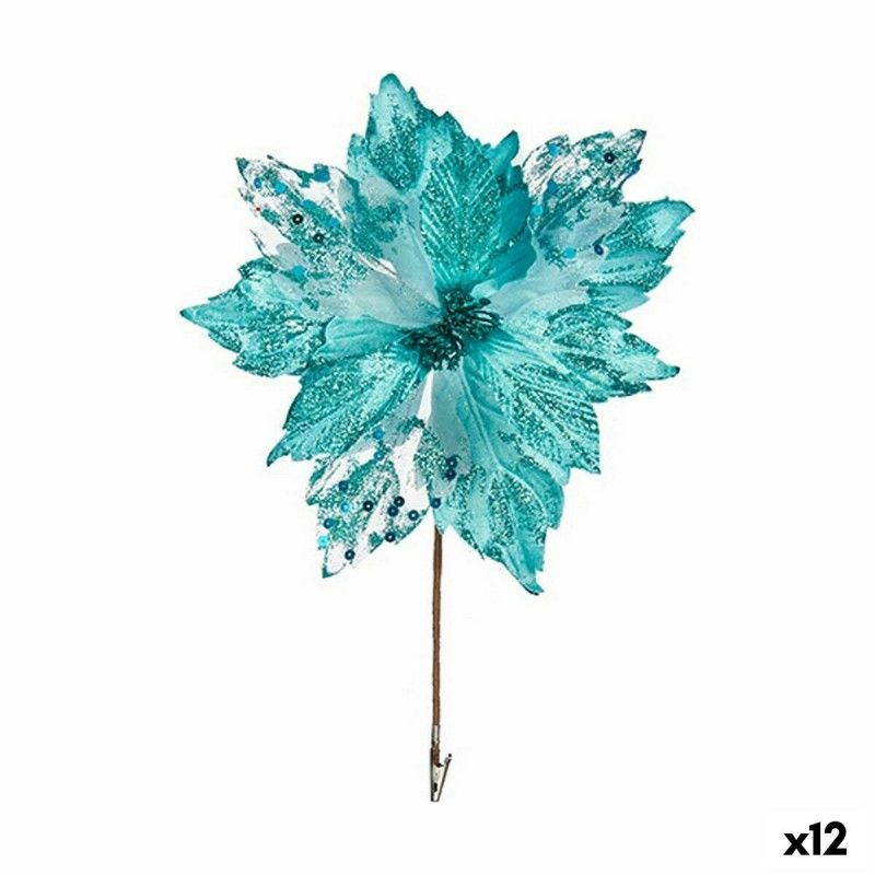 Fleur décorative bleu plastique 32x48x32cm - lot de 12