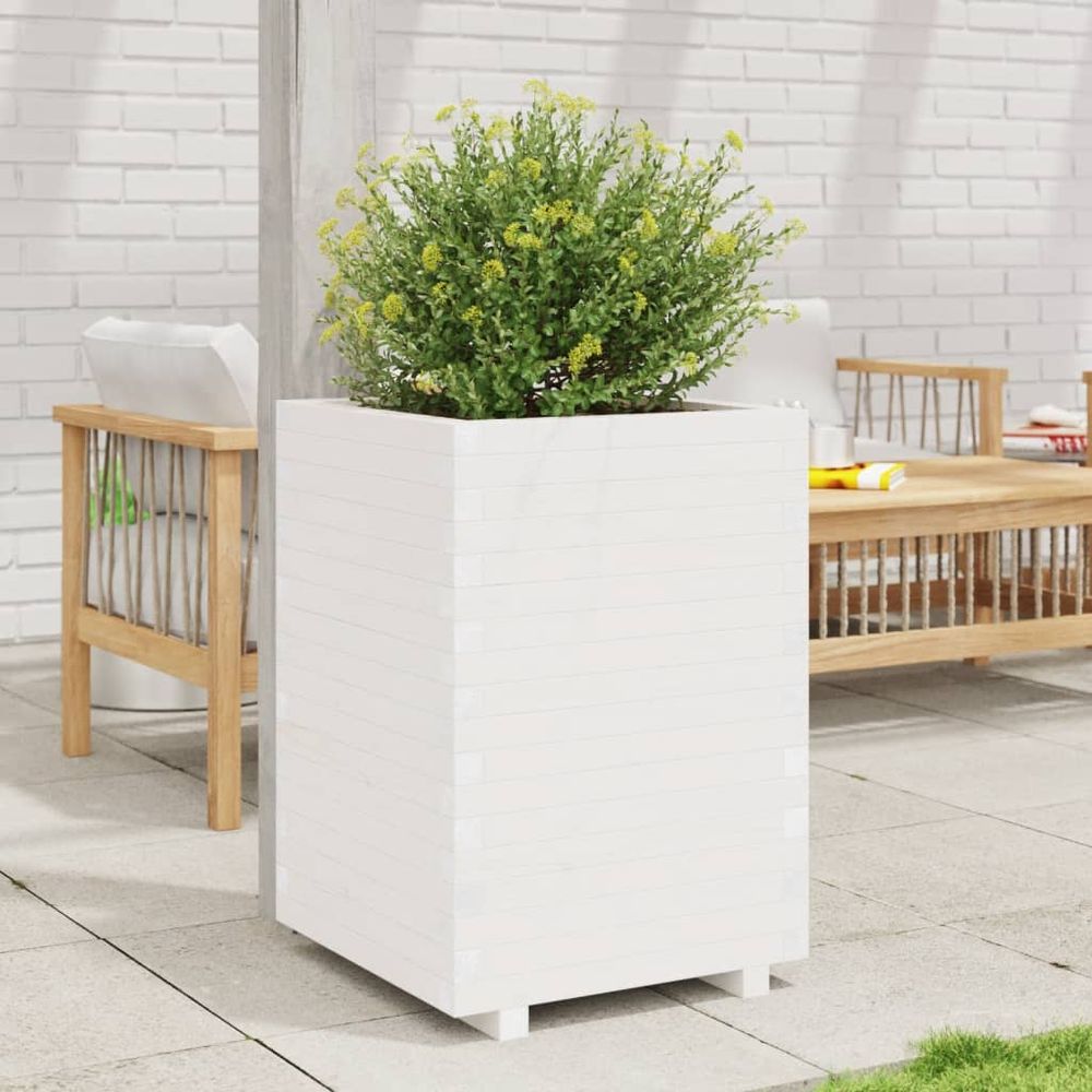 Carré potager sur pieds pin massif jardin balcon blanc 50x50x72,5 cm