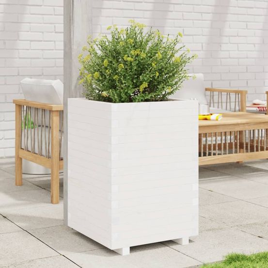 Carré potager sur pieds pin massif jardin balcon blanc 50x50x72,5 cm