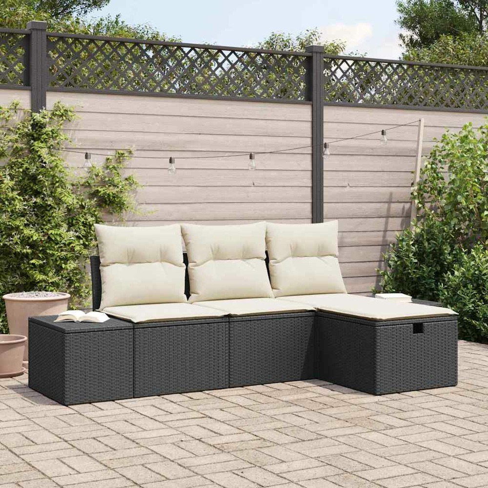 Ensemble de canapé de jardin avec coussin 4 pcs noir poly rotin