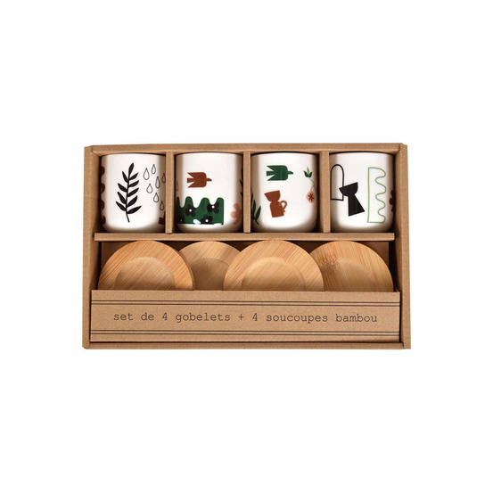 Coffret 4 gobelets et sous tasses nature