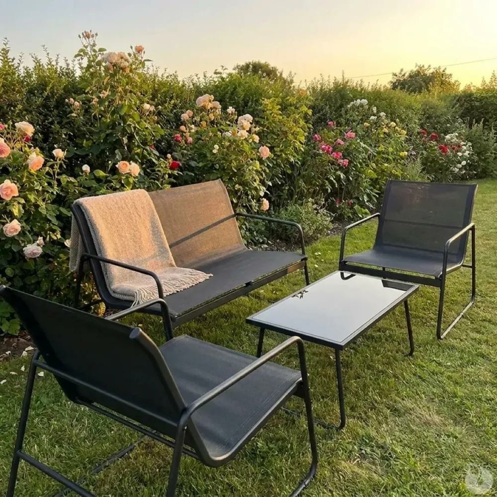 Ensemble relax salon de jardin 4 pièces en acier et textilène
