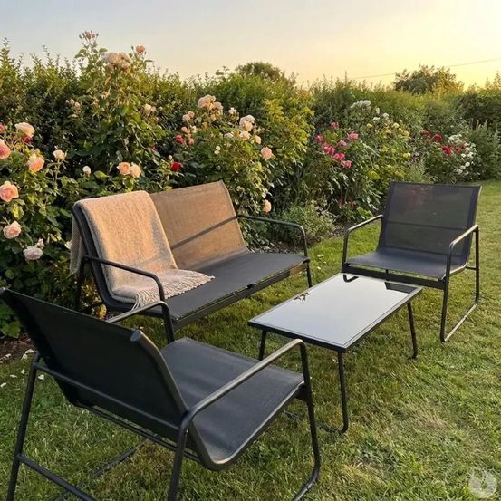 Ensemble relax salon de jardin 4 pièces en acier et textilène