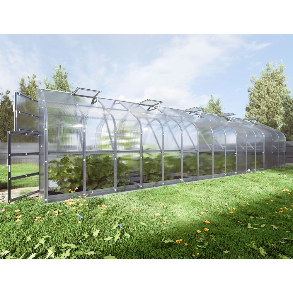 Serre en polycarbonate standart 30m² (2,5x12m), 6mm, lucarnes automatiques incluses