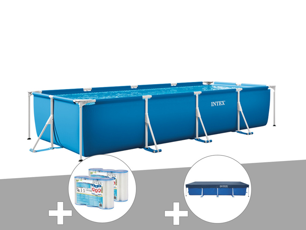 Kit piscine tubulaire rectangulaire 3,00 x 2,00 x 0,75 m + bâche de protection +