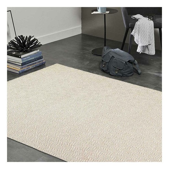 Tapis kilim 200x300 rectangle fait main en laine beige motif géométrique