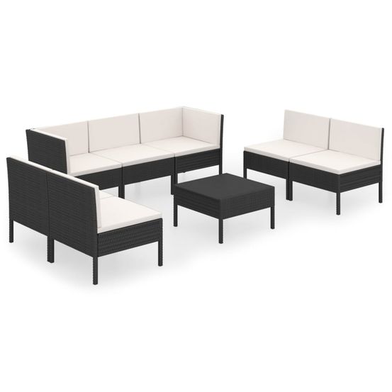 Salon de jardin 8 pcs avec coussins résine tressée noir