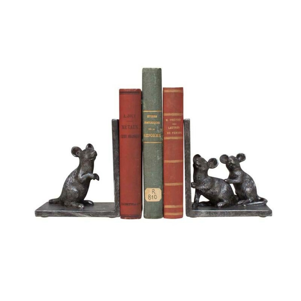 Serre-livres souriceaux résine 14x10x25cm