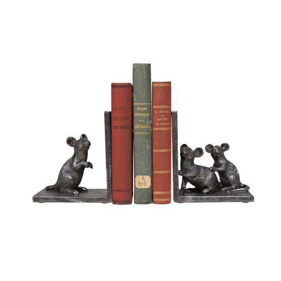 Serre-livres souriceaux résine 14x10x25cm