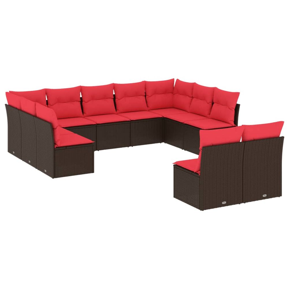Ensemble de canapé de jardin 11 pcs avec coussins marron