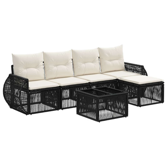 Ensemble de canapé de jardin 6 pcs noir et blanc crème