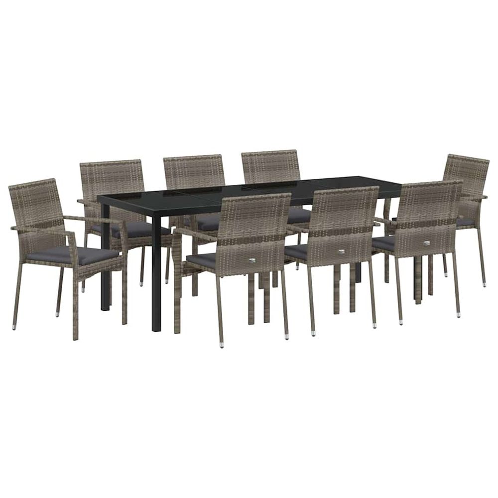 Ensemble de salle à manger pour jardin 9 pc gris polyrotin