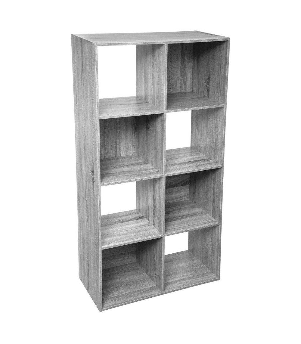Meuble étagère 8 cases de rangement effet chêne gris h 134 cm