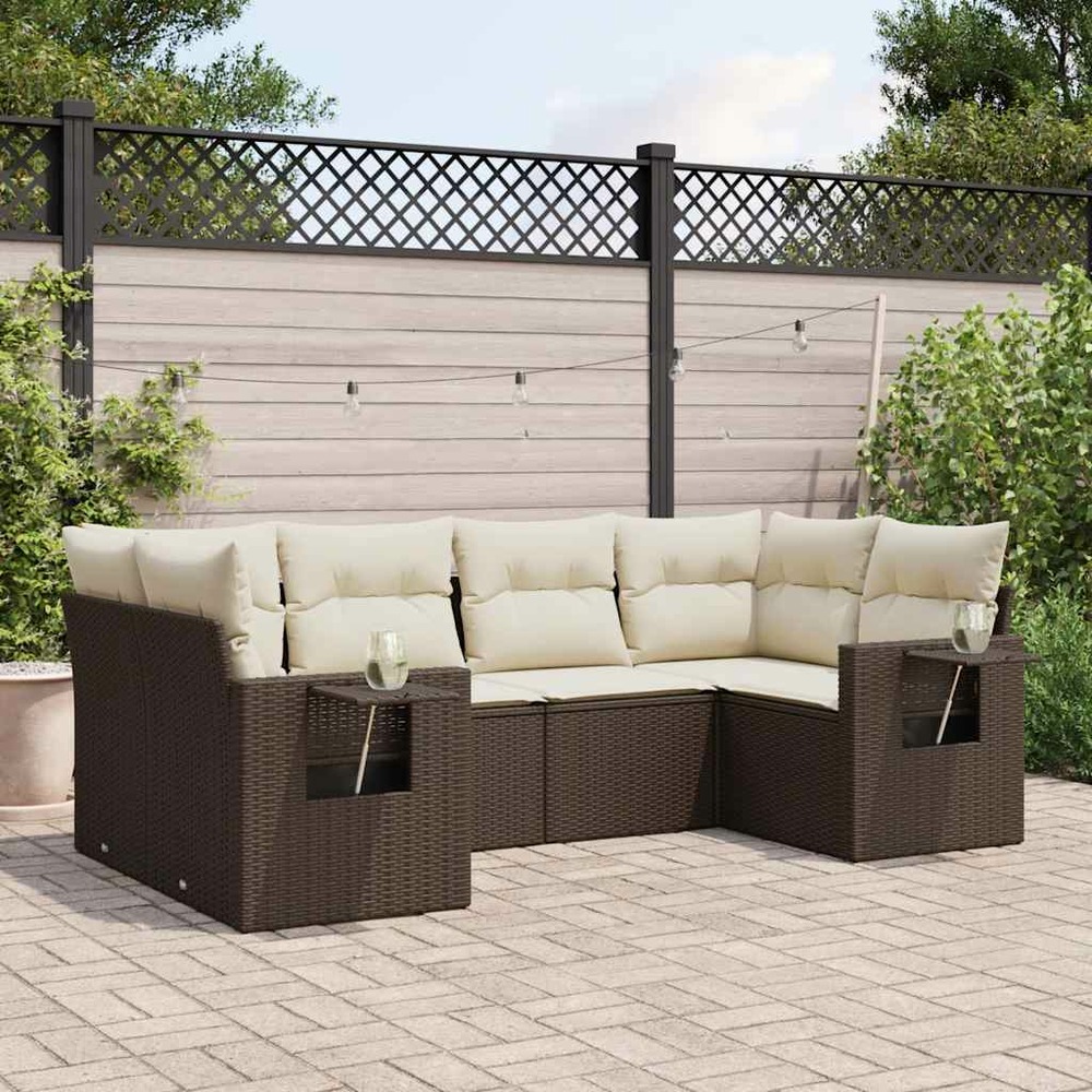 Salon de jardin avec coussins 6 pcs marron résine tressée