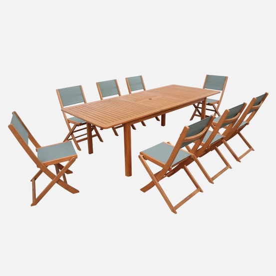 Table de jardin extensible bois d'eucalyptus + 8 assises 180/240cm - arbo + almeria