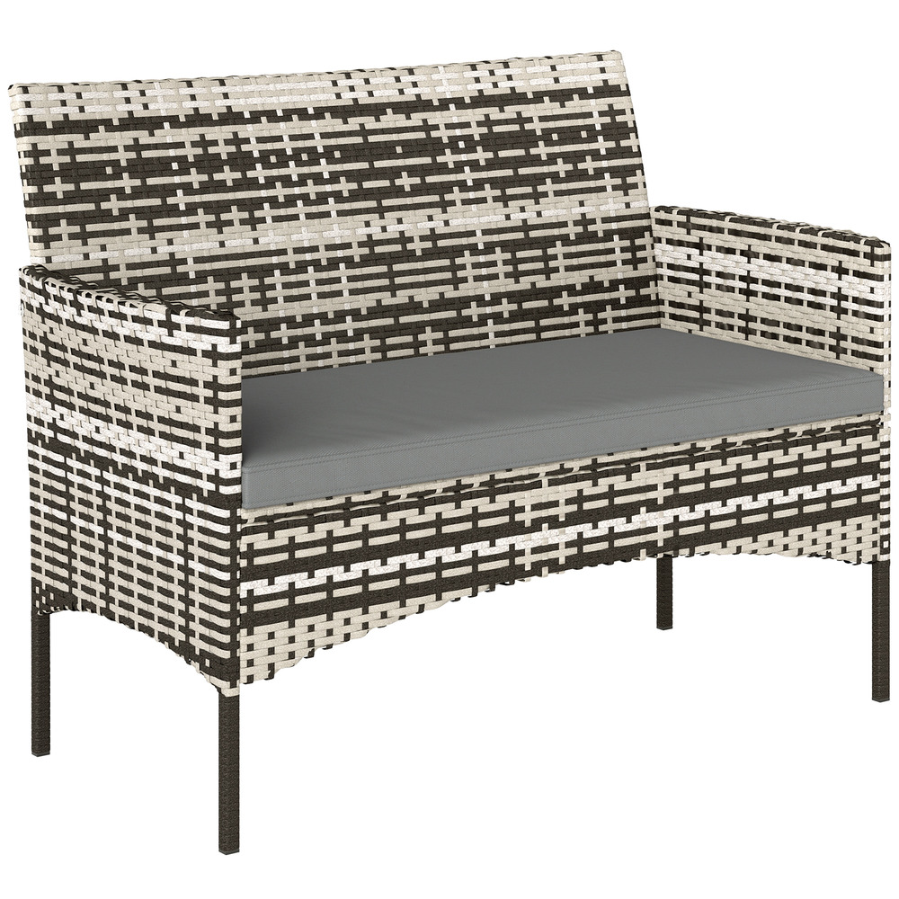 Canapé de jardin 2 places en rotin pe avec coussins, cadre en acier, gris clair, résistant aux intempéries