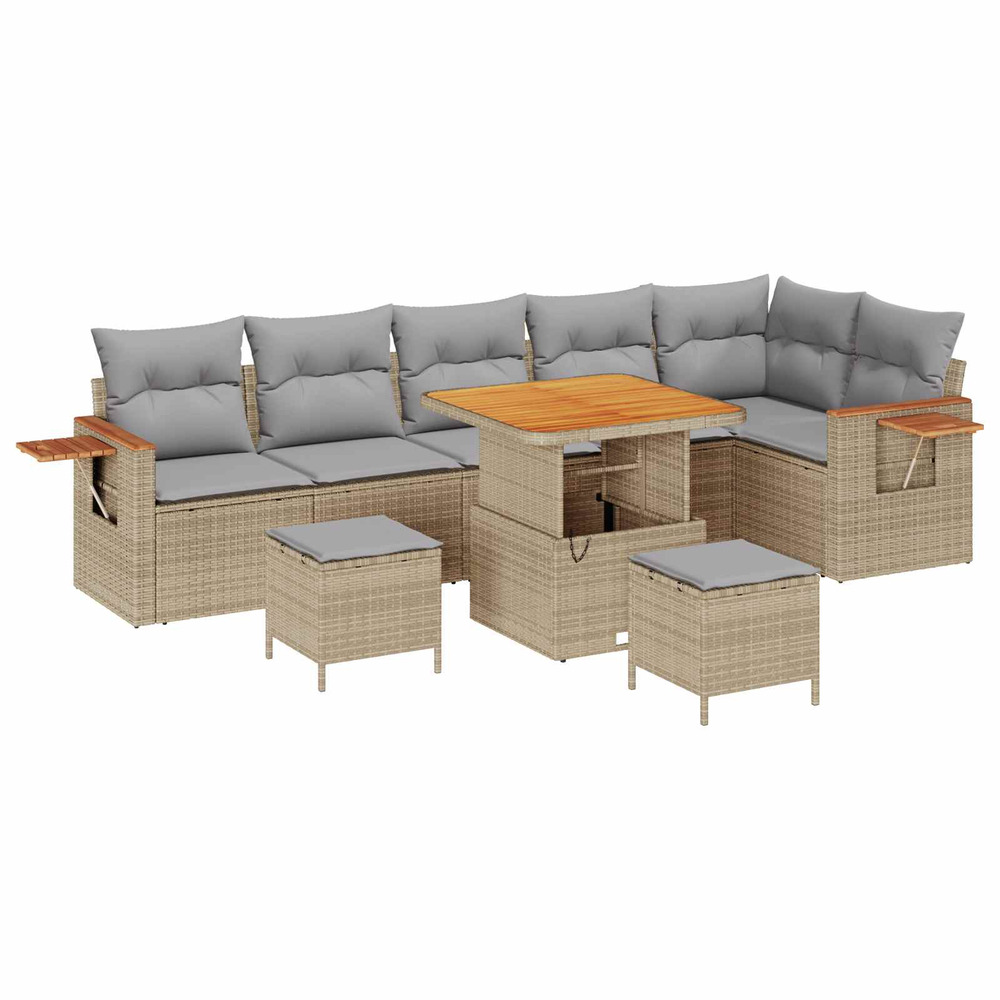 Ensemble de canapé de jardin 9 pcs beige polyrotin