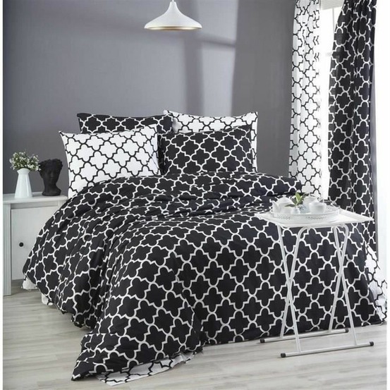 Parure de lit - housse de couette 220 x 240 + 2 taies d'oreiller 60 x 60 coton renforcé - noir