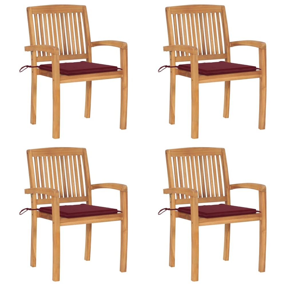 Chaises de jardin empilables avec coussins lot de 4 teck solide