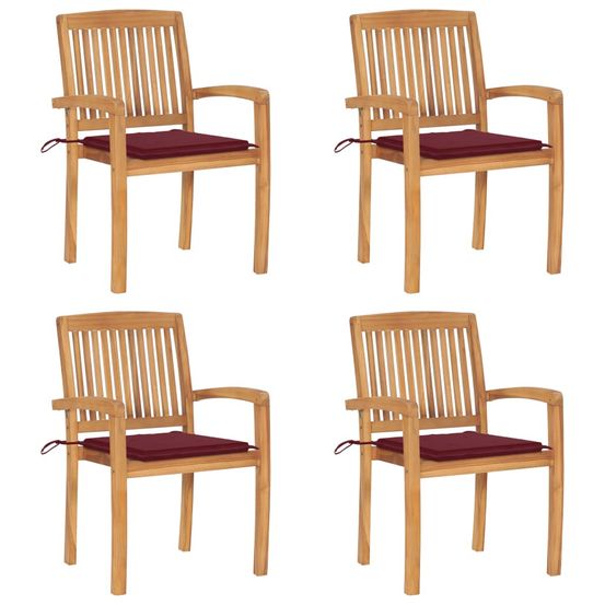 Chaises de jardin empilables avec coussins lot de 4 teck solide
