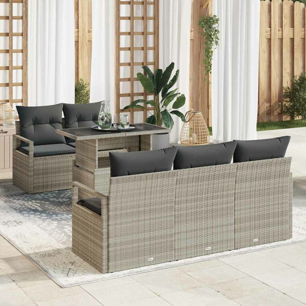 Ensemble de canapé de jardin 6 pcs gris clair poly rotin
