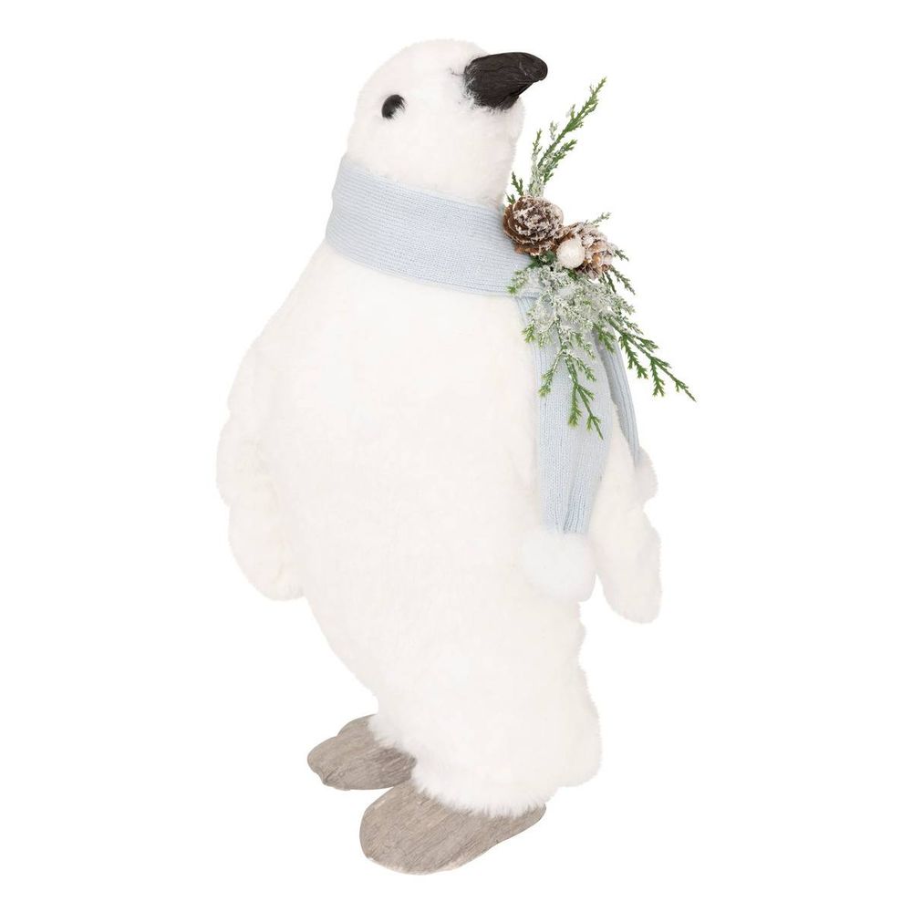 Pingouin de noël à écharpe bleue h. 38 cm