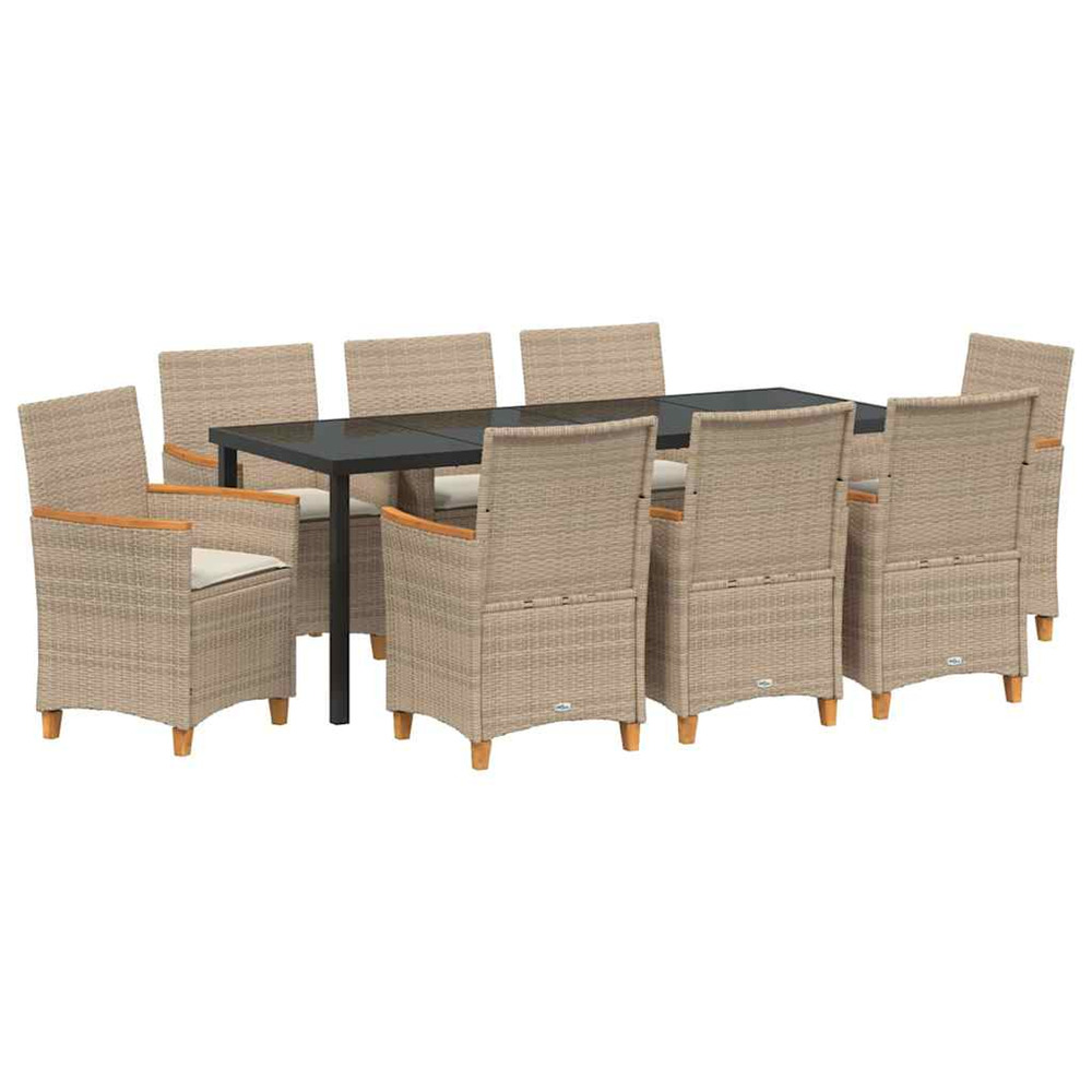Ensemble de salle à manger pour jardin 9 pcs beige polyrotin