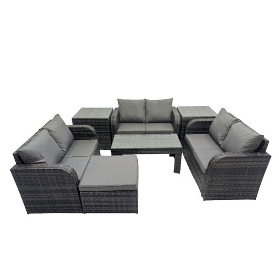 7 places salon de jardin meubles de jardin avec table basse canapé à deux places 2 tables d'appoint grand tabouret gris foncé mixte