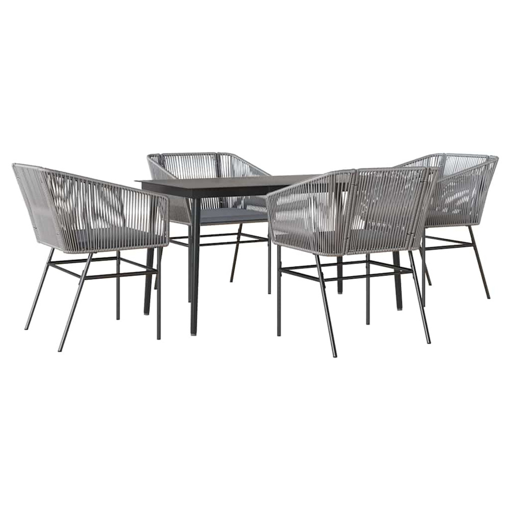 Ensemble à manger jardin coussins 5 pcs gris poly rotin verre