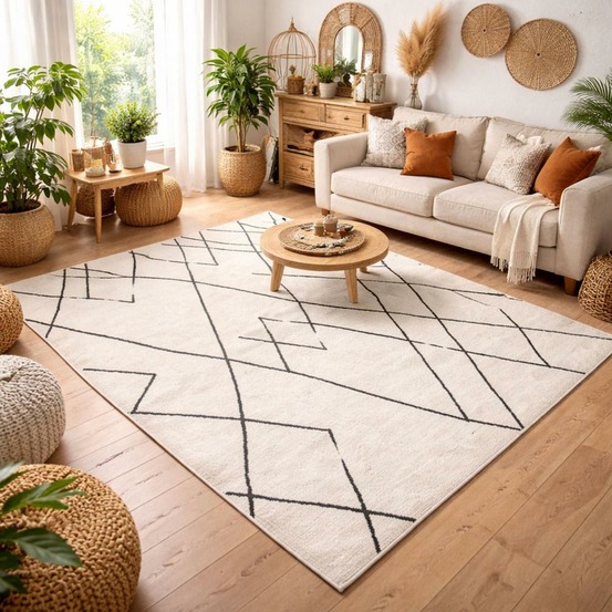 Tapis berbère 150x220 tissé motifs tribaux naladon crème