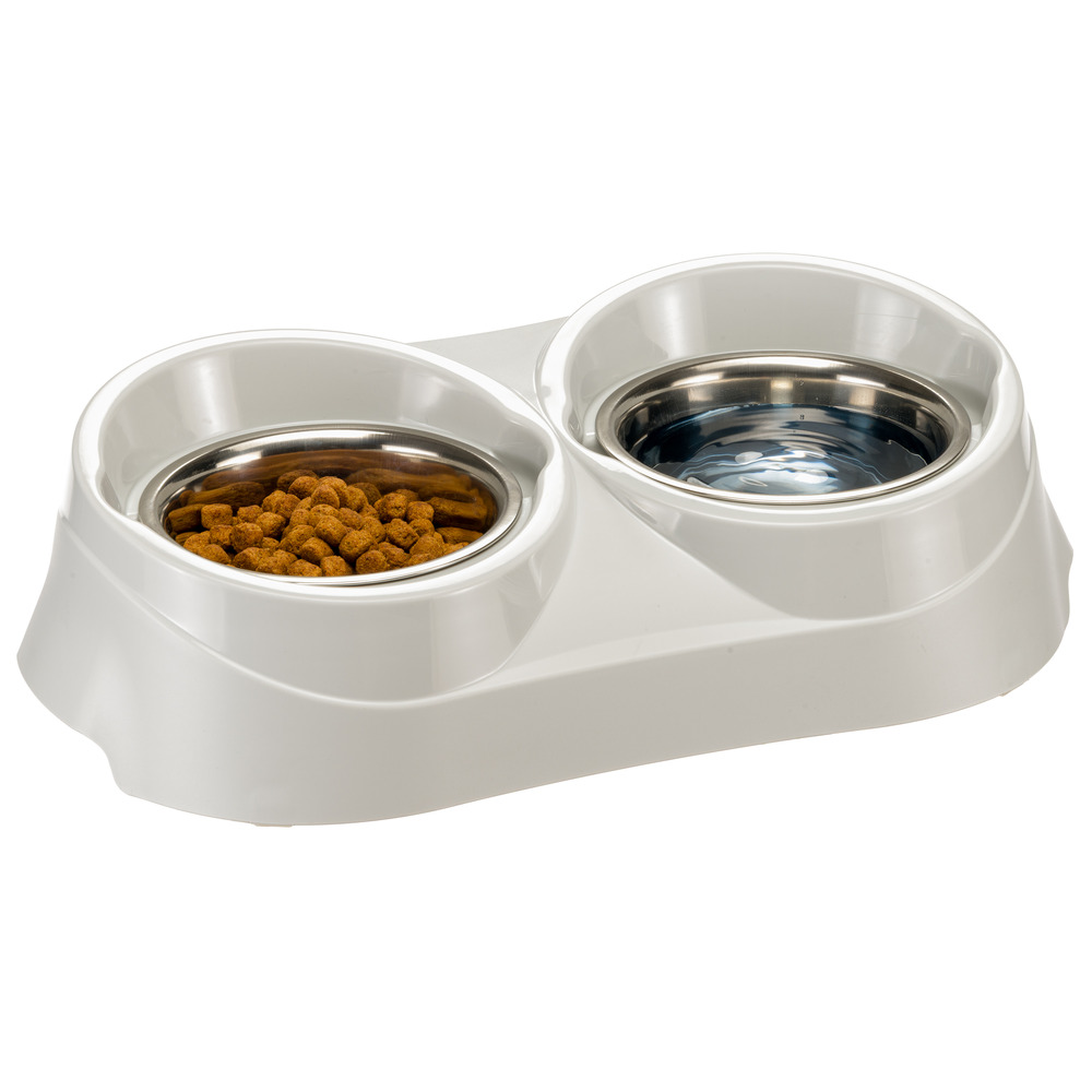 Ferplast support de gamelle pour chien duo feed avec 2 gamelles en acier inoxydable - système de double alimentation, antidérapant