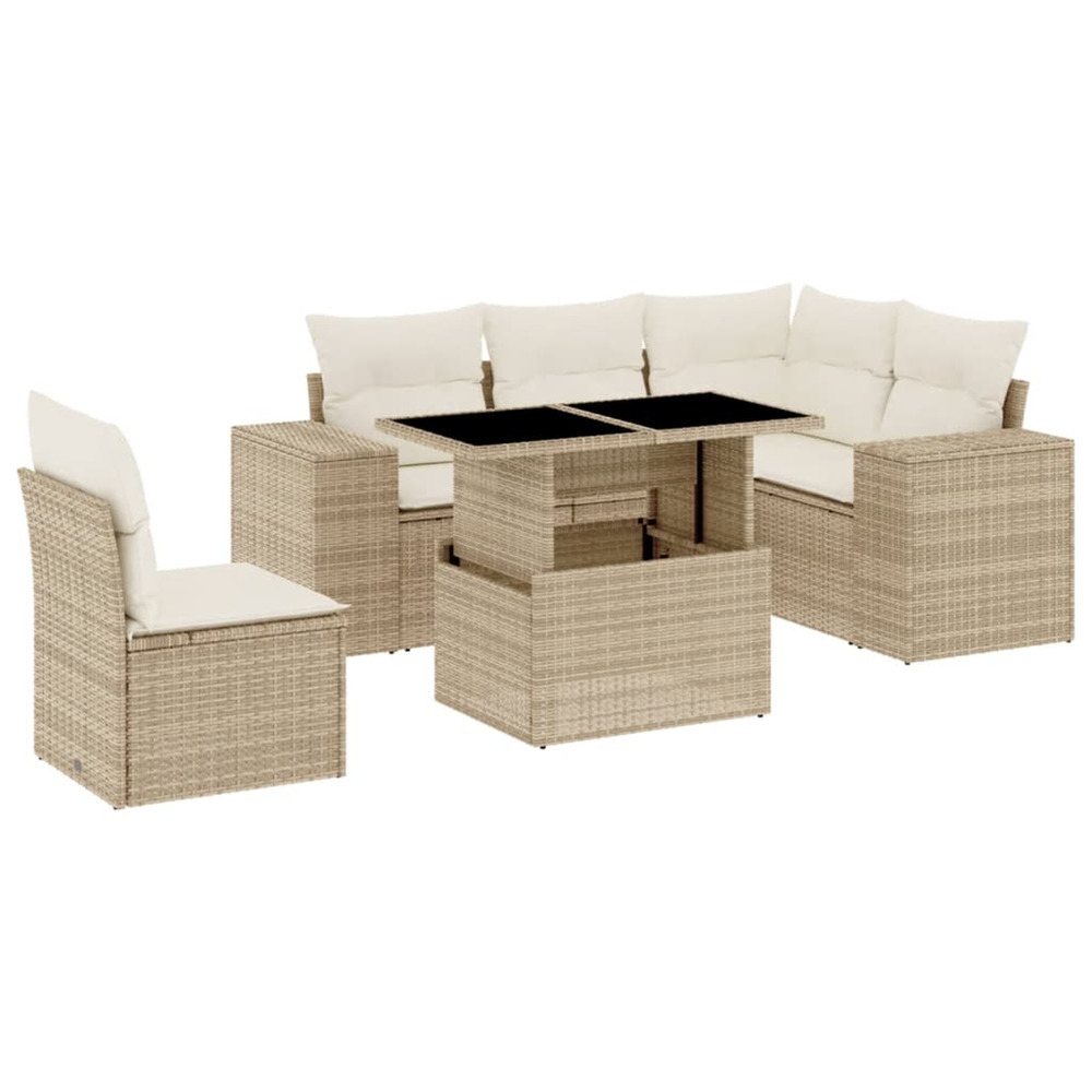 Salon de jardin avec coussins 6 pcs beige résine tressée