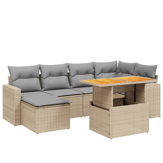Salon de jardin avec coussins 7 pcs beige résine tressée