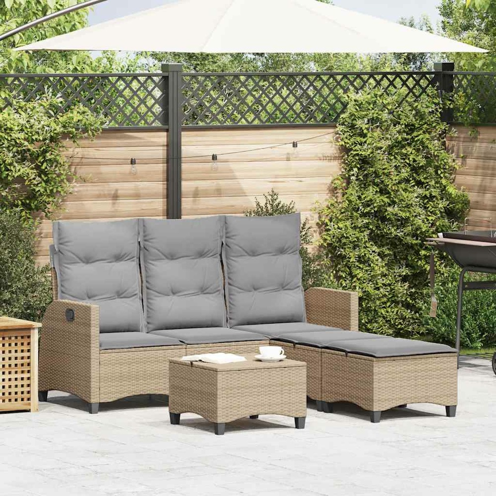 Salon de jardin avec coussins forme de l 3 pcs beige polyrotin