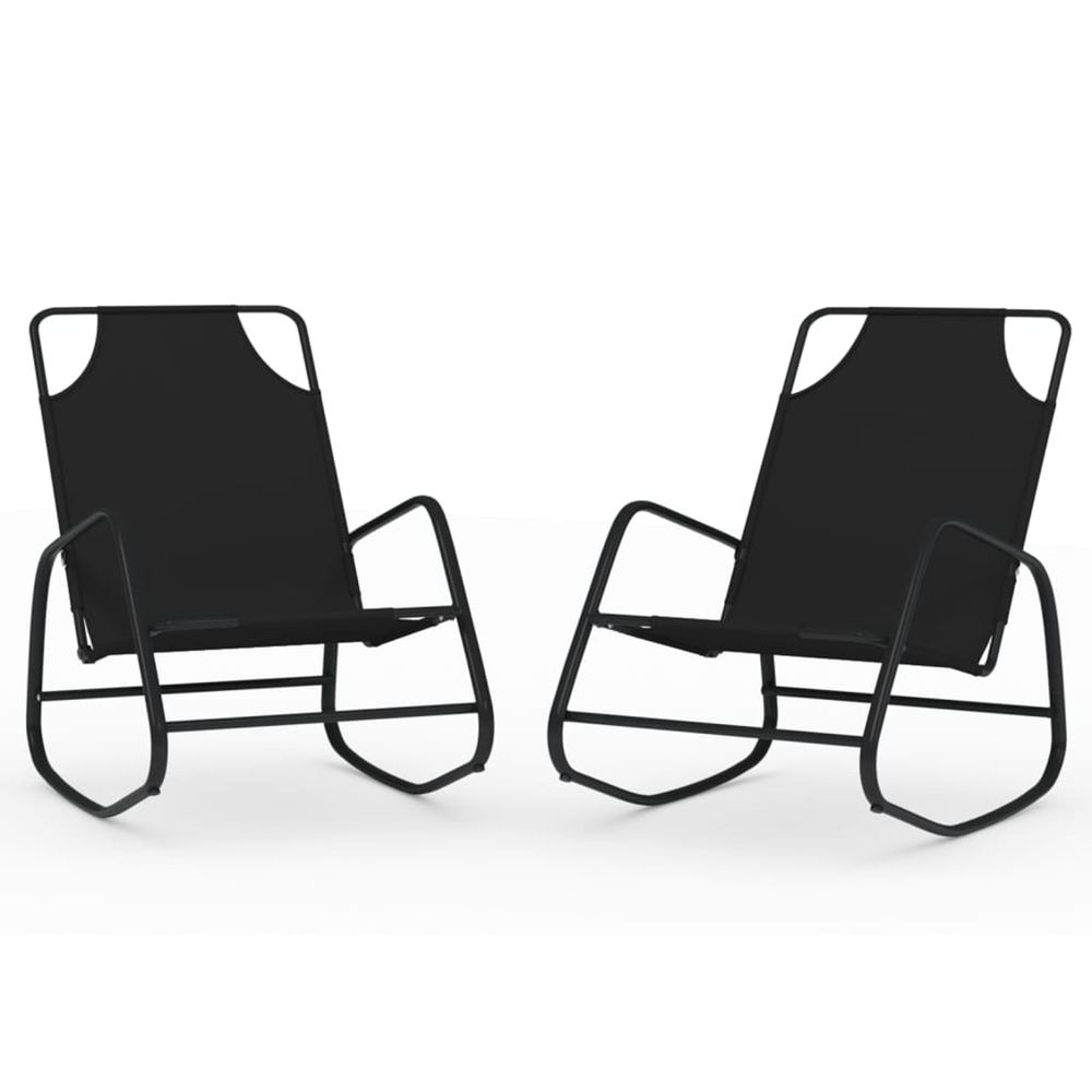 Chaises longues à bascule 2 pcs noir acier et textilène