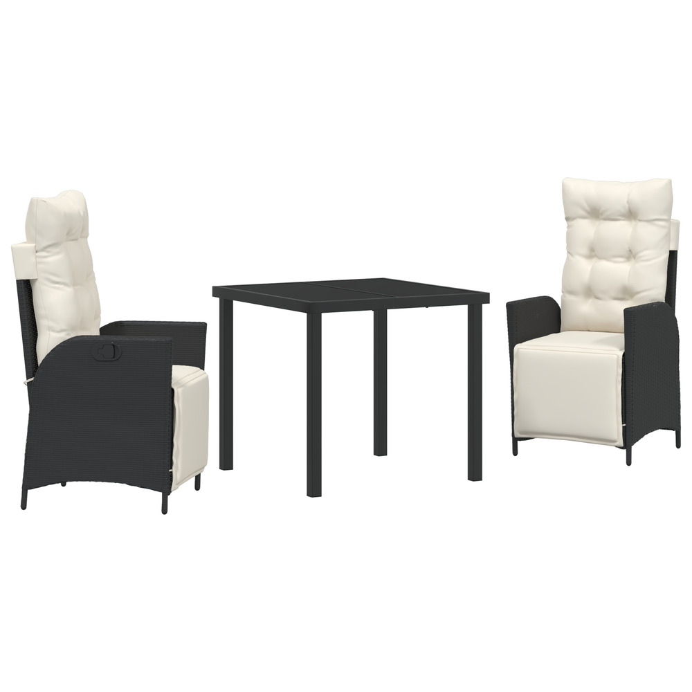 Set de 3 chaises de jardin noir poly rattan