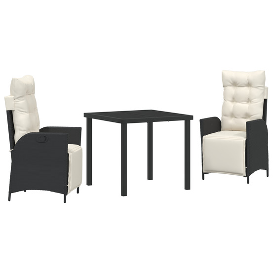 Set de 3 chaises de jardin noir poly rattan