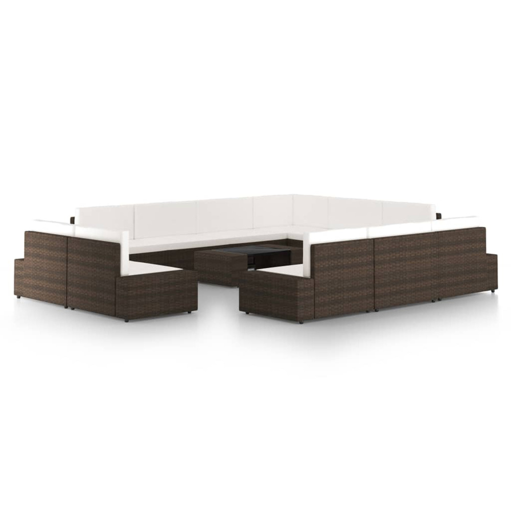 Salon de jardin 12 pcs avec coussins marron résine tressée