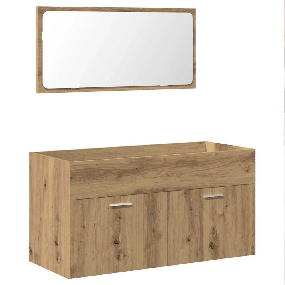 Armoire de salle de bain avec miroir chêne artisanal