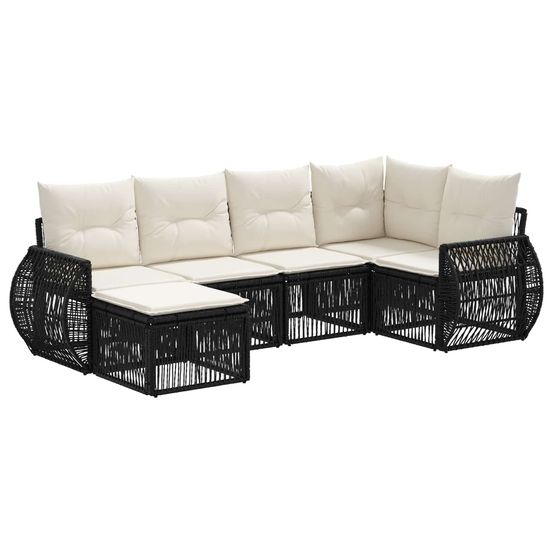 Ensemble de canapé de jardin 6 pc noir et blanc crème polyrotin