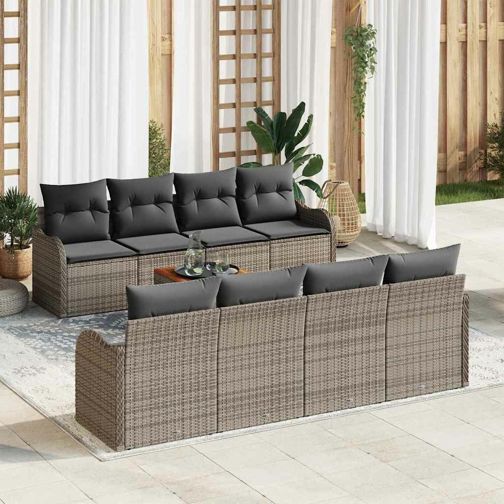 Ensemble de canapé de jardin avec coussin 9 pcs gris polyrotin