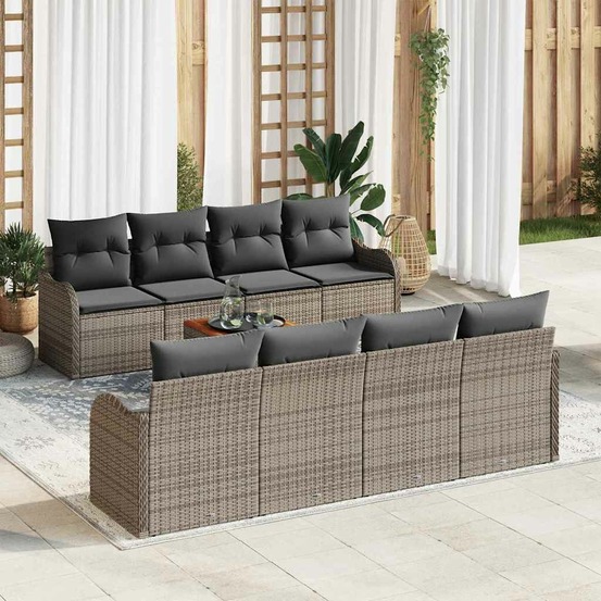 Ensemble de canapé de jardin avec coussin 9 pcs gris polyrotin