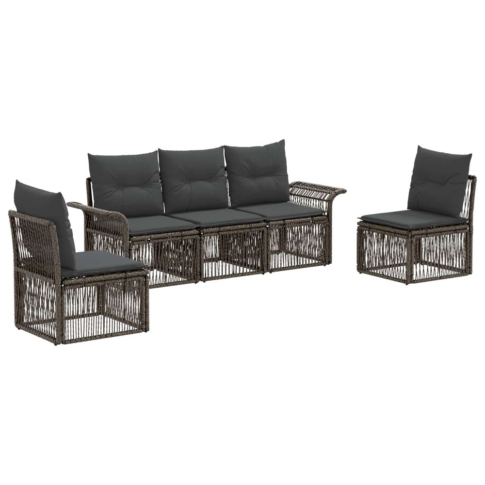 Ensemble de canapé de jardin 5 pc gris polyrotin