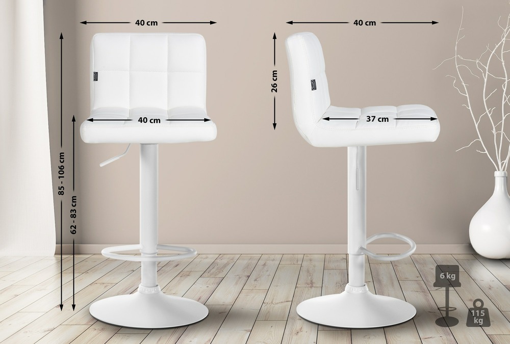 Lot de 4 tabourets de bar feni simili cuir blanc